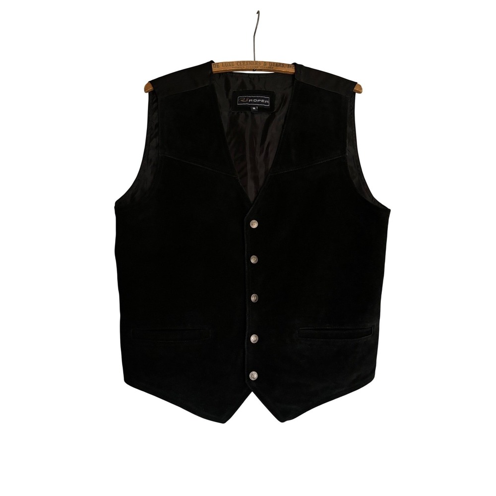 Roper Mens Black Suede Leather Vest M Western Cowboy Renaissance Festival‎ Rodeo